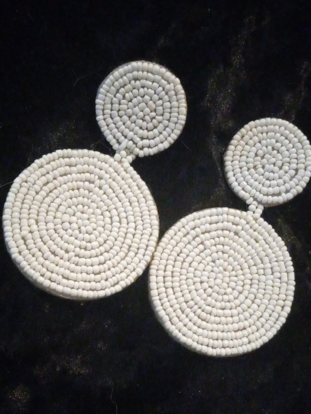 White Beaded Double Circle Drop Earrings - Women Jewelry